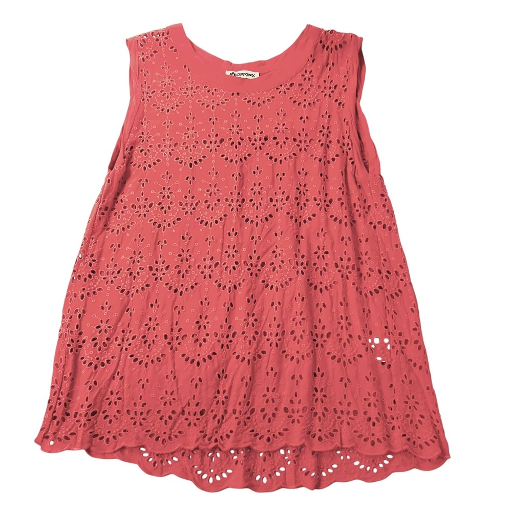 Democracy Sleeveless Eyelet Top Coral Scalloped Hem Casual Summer Picnic Size‎ M - Picture 5 of 9